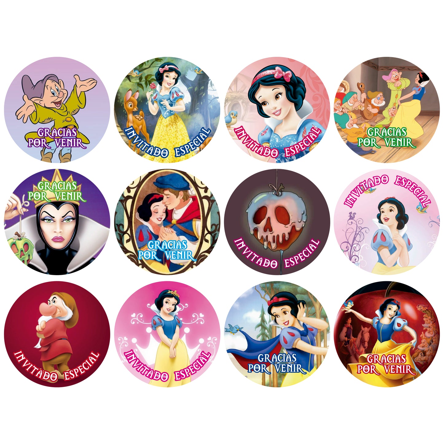 120 Stickers Etiquetas Blancanieves Papel 7cm