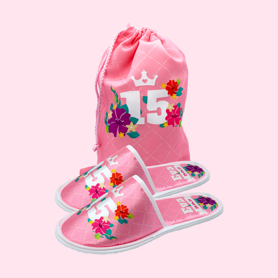 Pantuflas con morral flores de colores