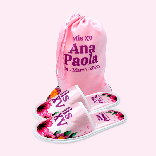 Pantuflas con morral flores rosas