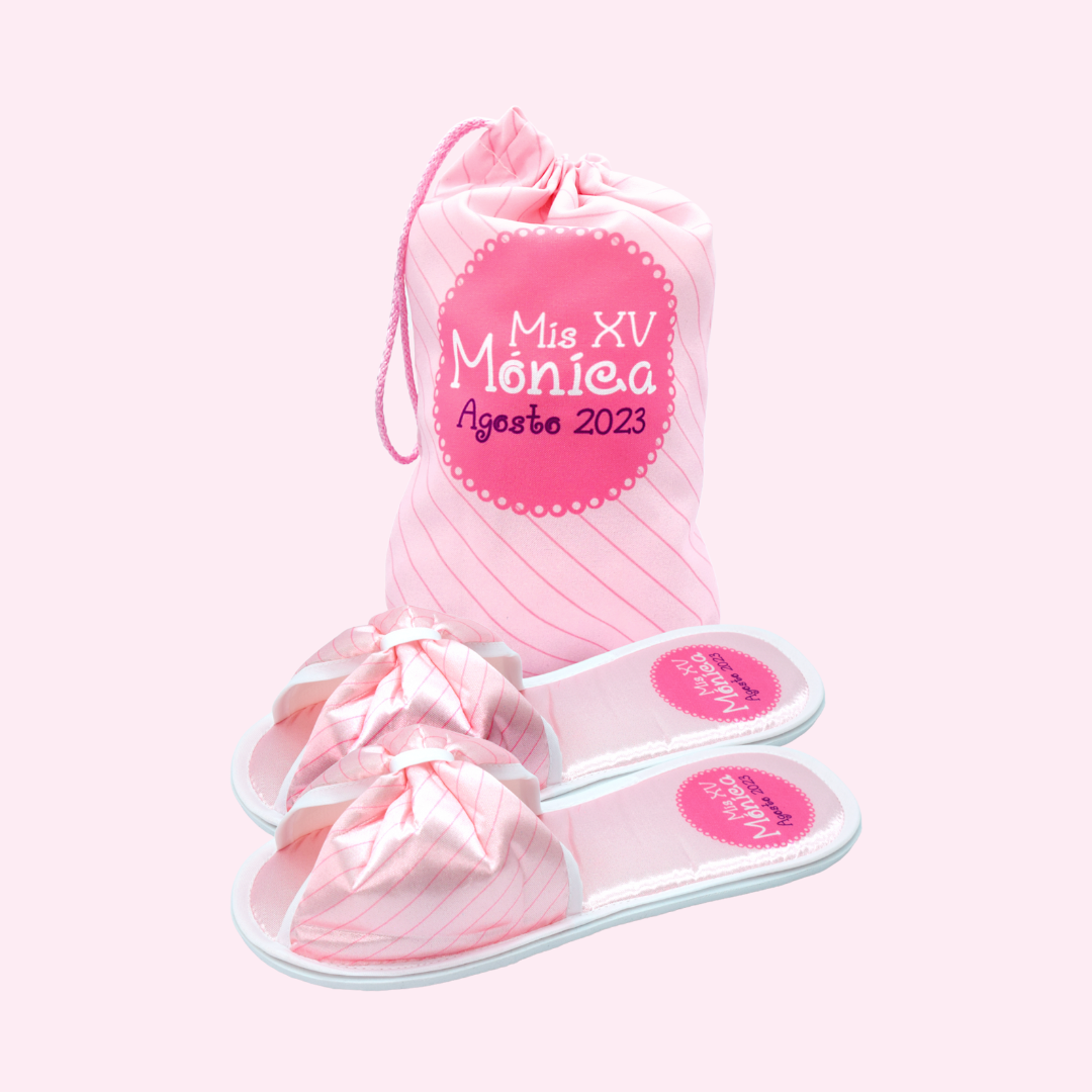 Pantuflas con morral moño rosa