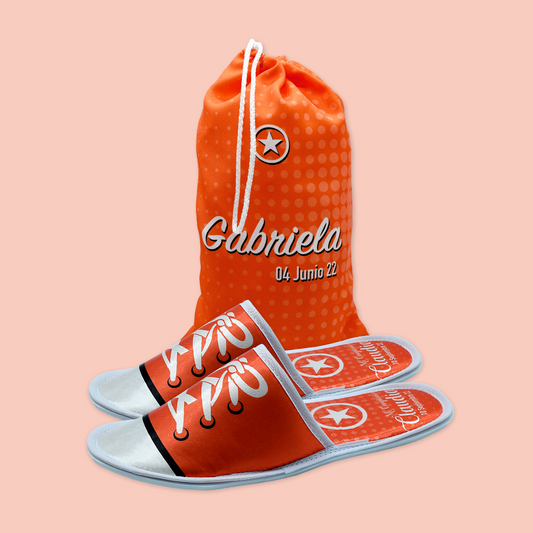 Pantuflas con morral tipo tenis naranja